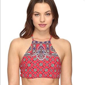 Red Paisley High Neck Bikini Top
